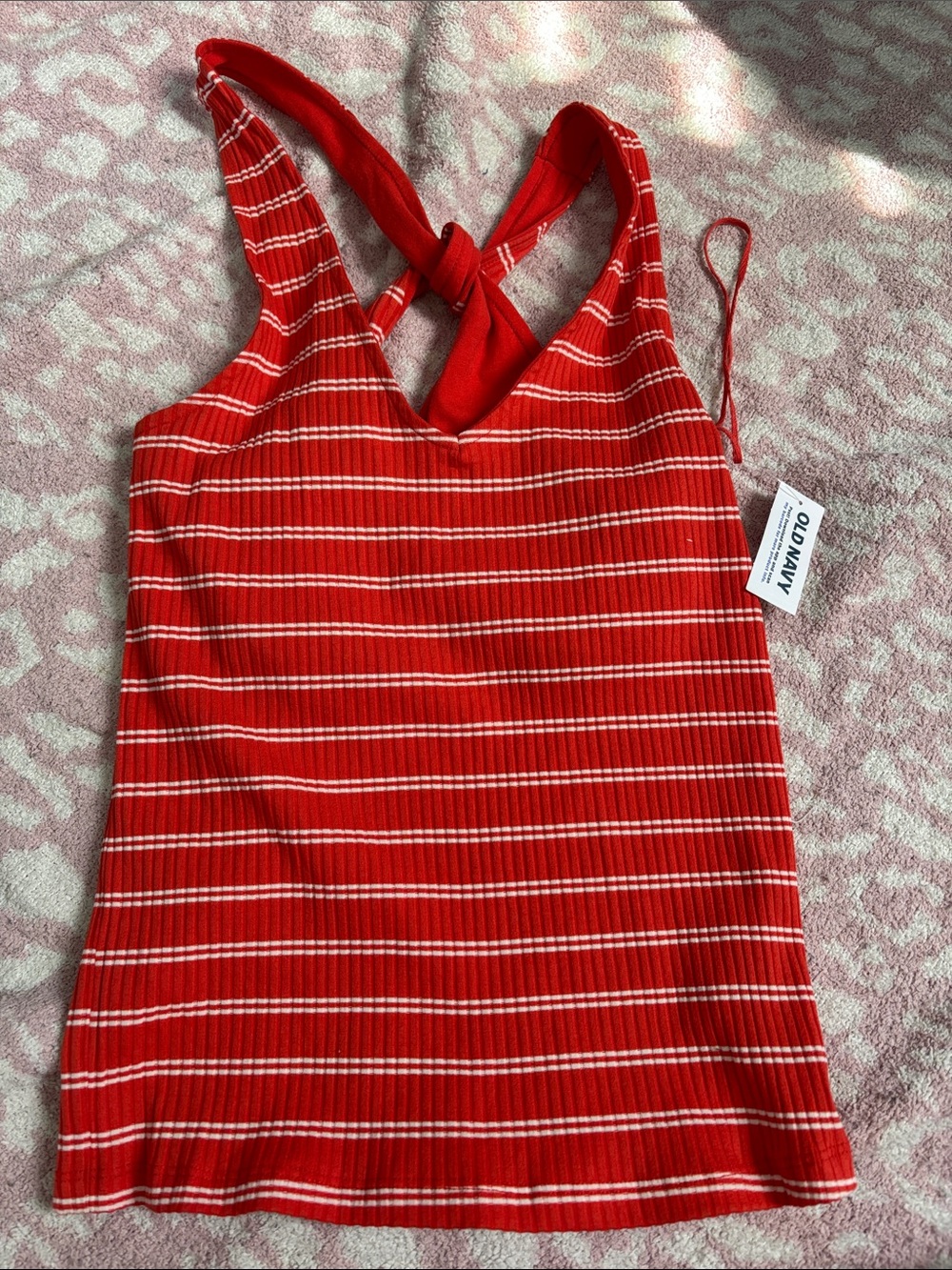 Old Navy Red and White Striped Knotted-Back Tank